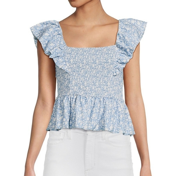 Nation LTD Tops - Nation LTD women's jenny floral ruffle pima cotton top blossom blue